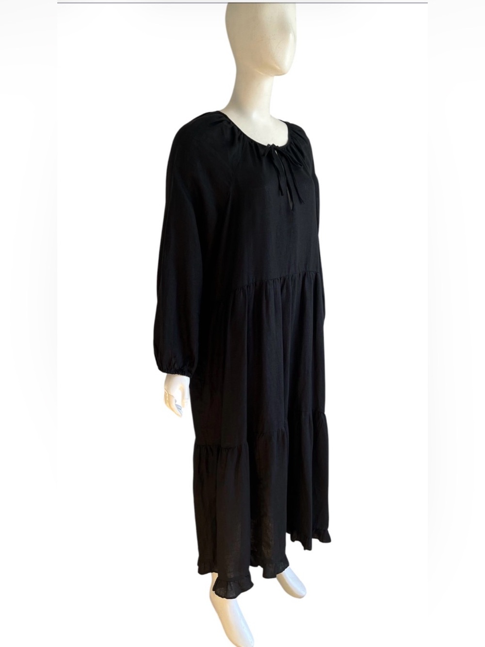 J. Crew 100% Linen Tiered Black Maxi Dress Size L/XL NWT Pockets Coastal Peasant - Picture 3 of 13